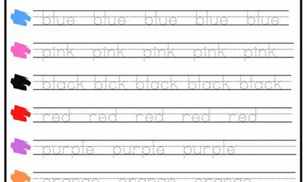 Free Color Word Tracing Worksheets Printable for Kids!