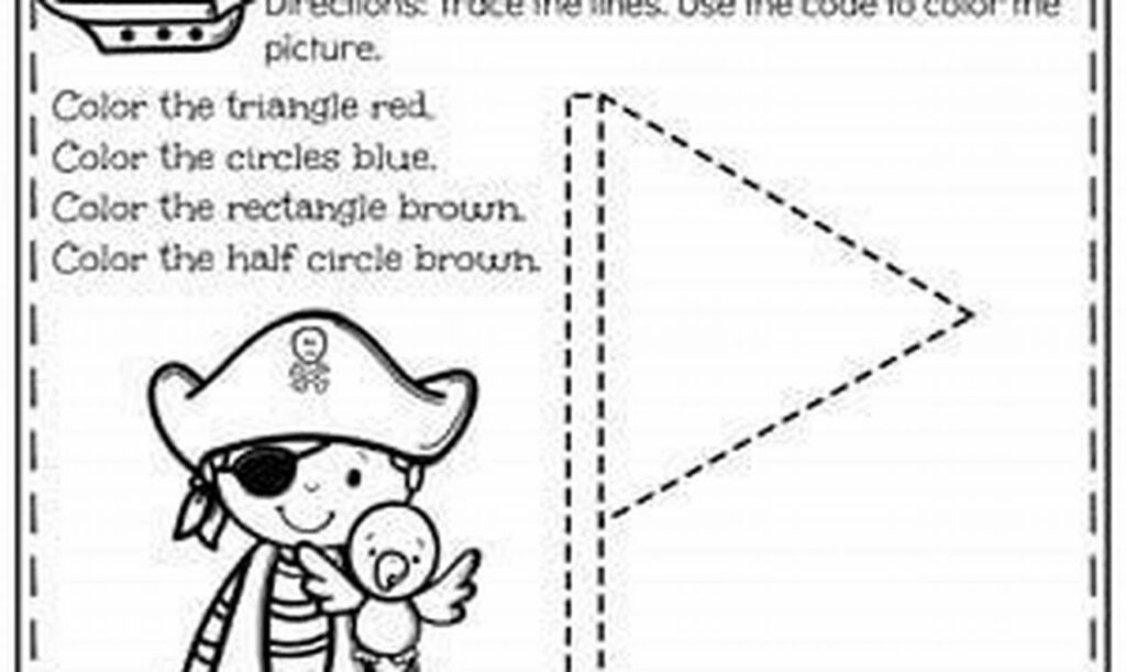 pirate ship tracing worksheets for kindergarten easy