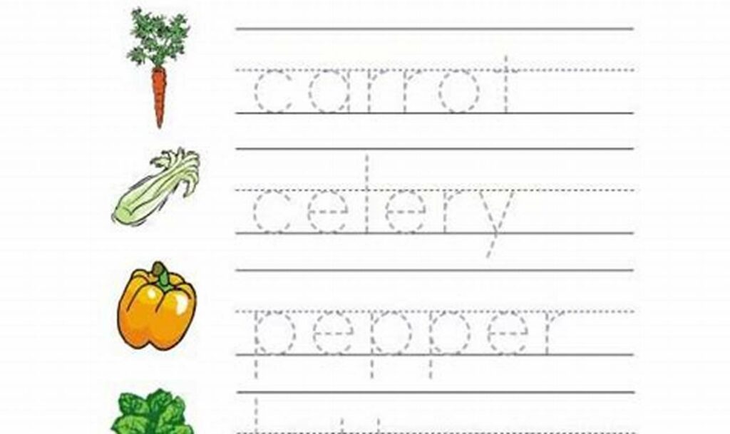 Fun! Vegetable Tracing Sheets for Healthy Kids: Pre-Writing Skills