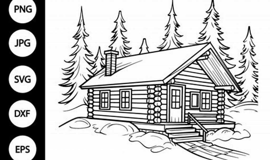 snowy cabin outline tracing for young learners winter scenery