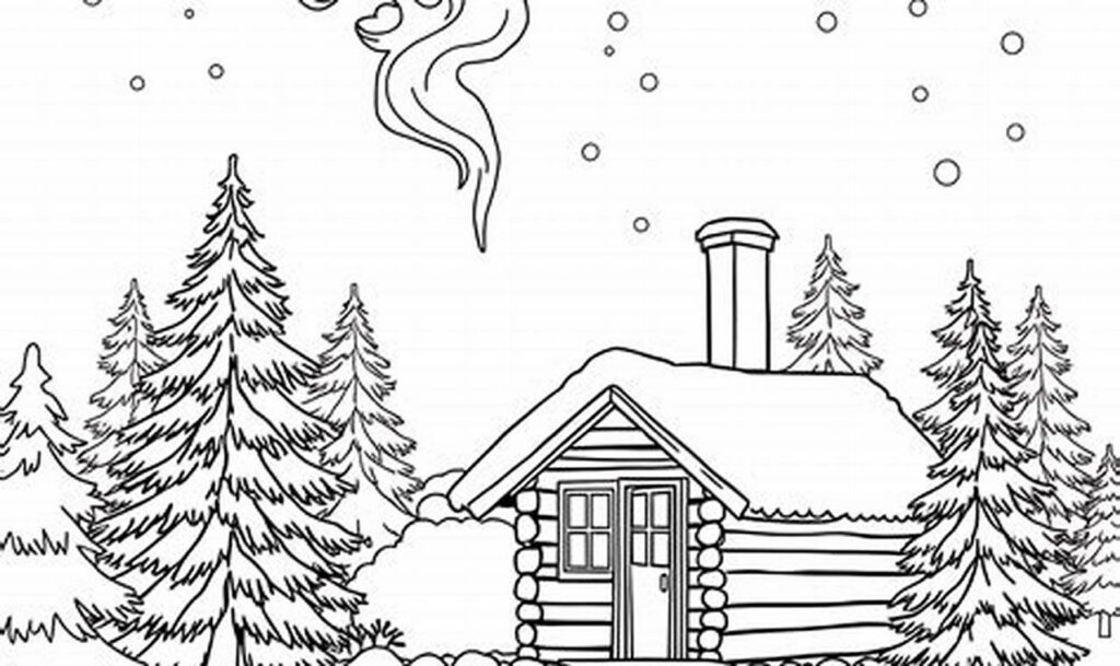 snowy cabin tracing for young learners winter scenery