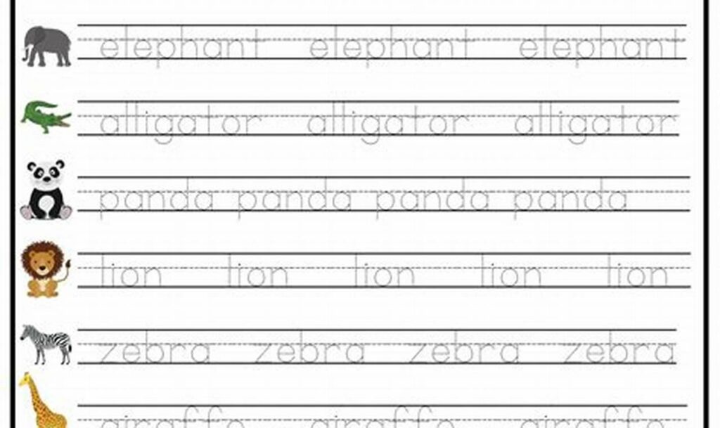 animal words tracing worksheets