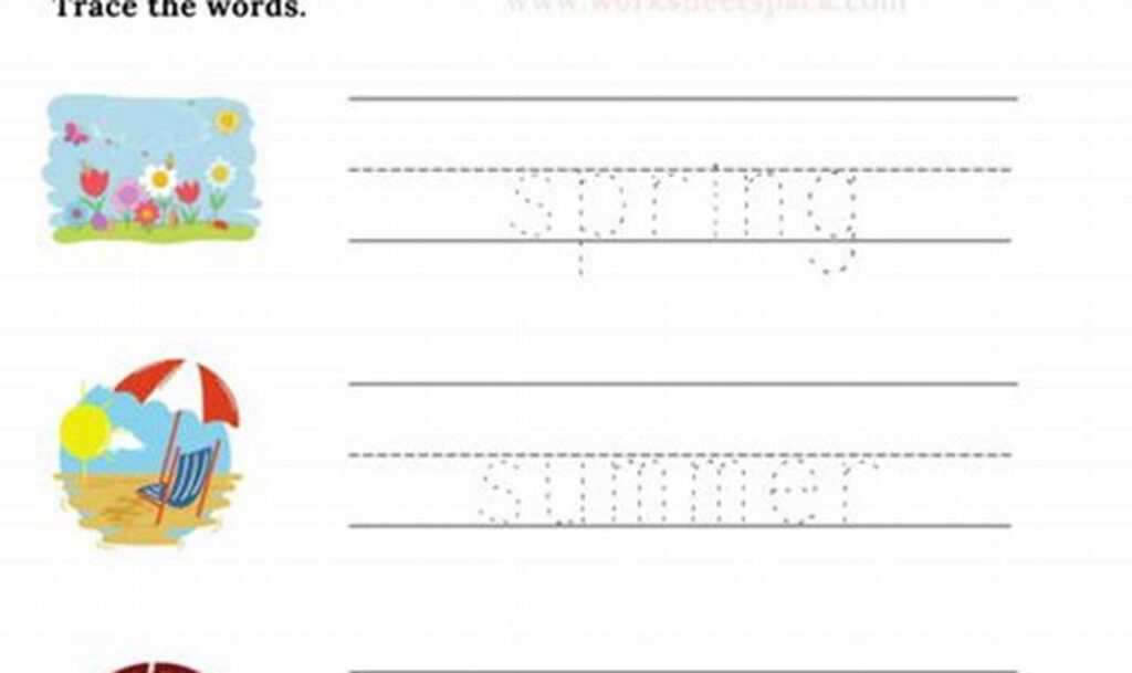 seasonal words tracing worksheets (e.g.