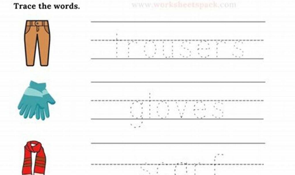 winter clothes tracing worksheets