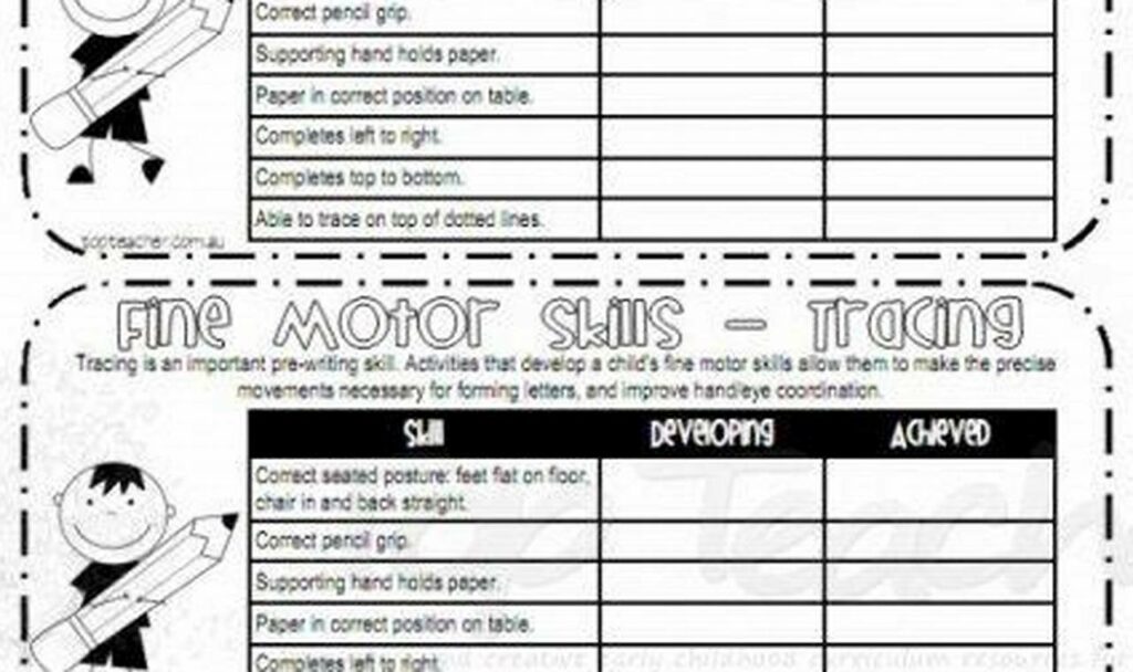 fine motor skills checklist for tracing