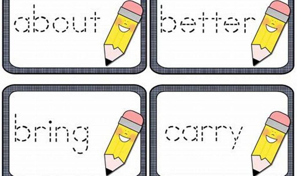 sight word tracing flashcards printable