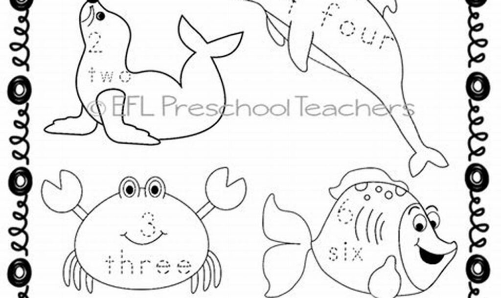 Ocean animals tracing numbers kindergarten