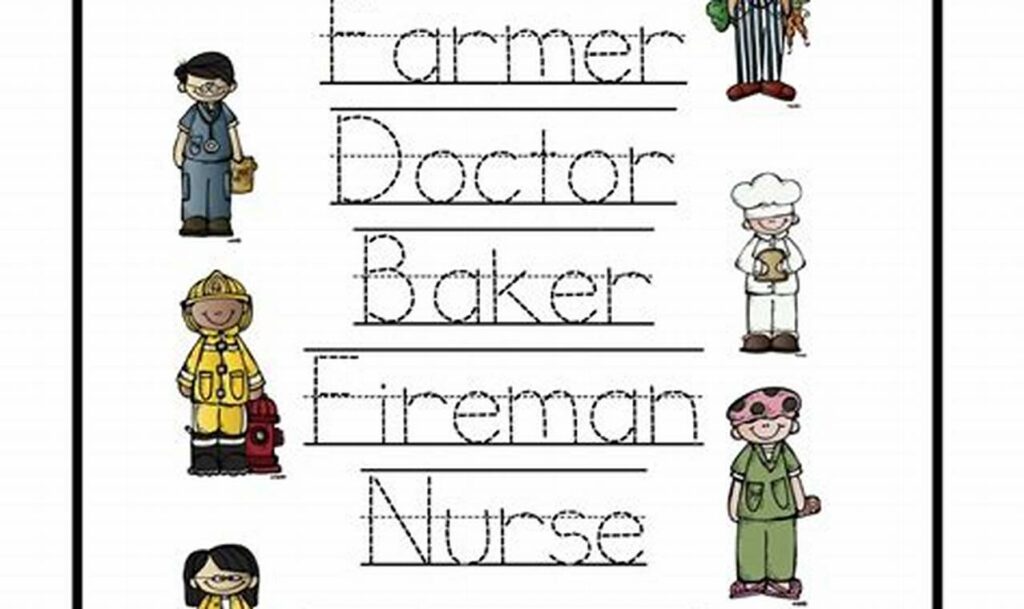 Community helpers tracing worksheets for kids