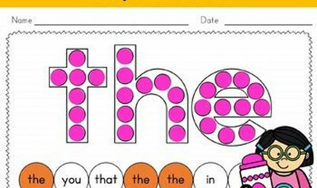 sight word tracing with dot markers