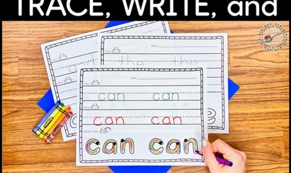 sight word tracing with rainbow colors