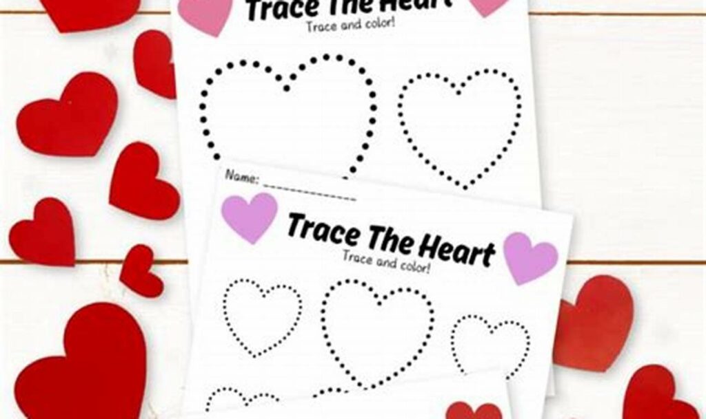 heart tracing worksheets for little ones