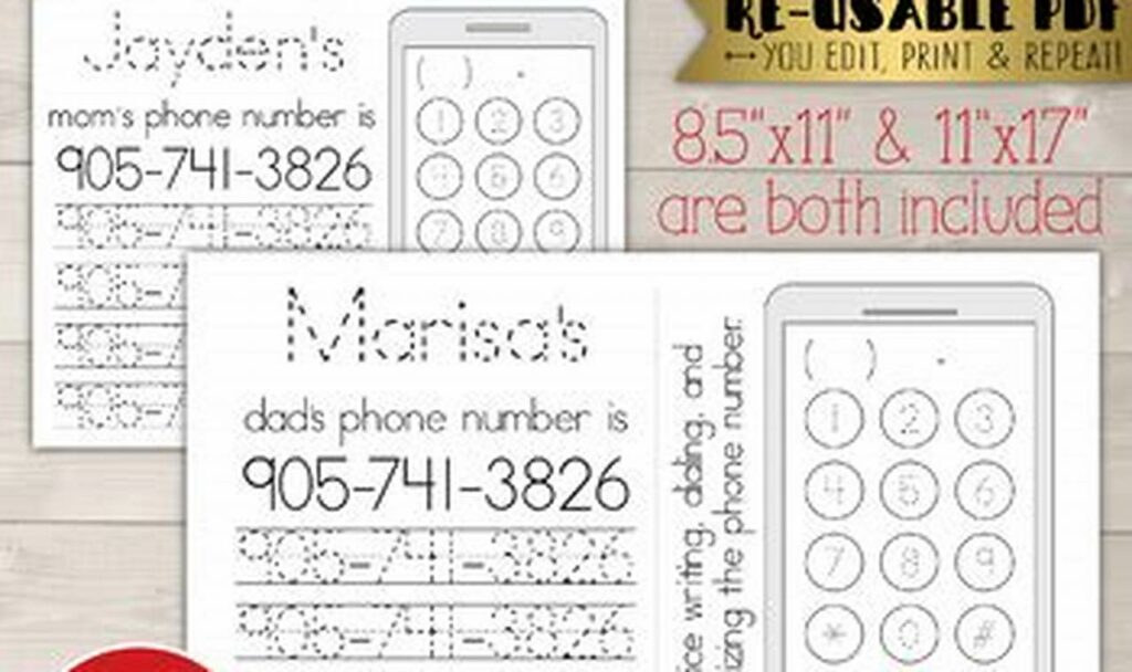 name tracing and phone number practice