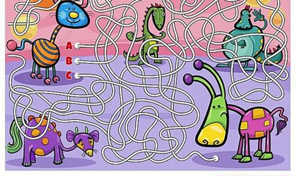 tracing lines to guide a character through a maze