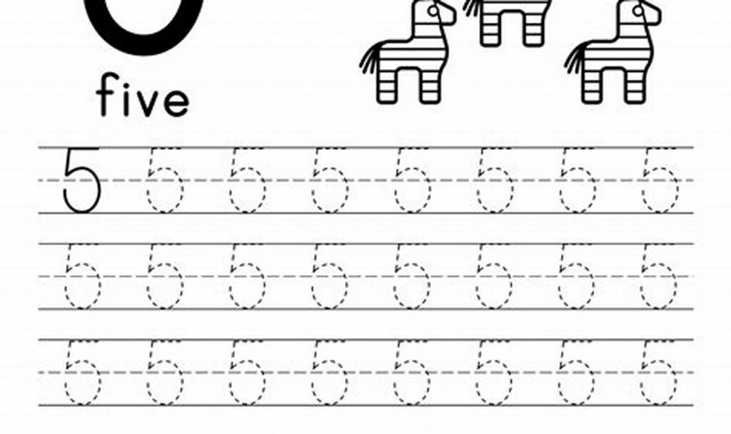 number 5 tracing worksheet for kindergarten